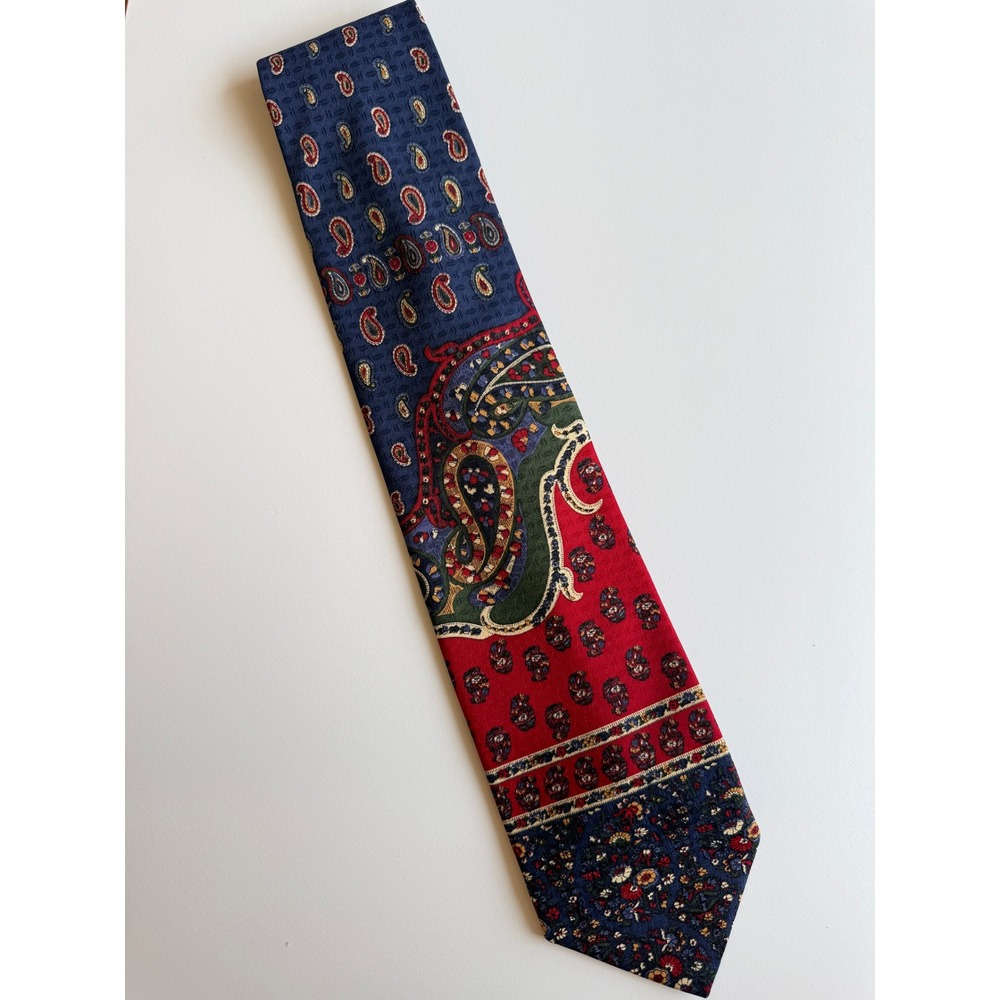 Bentley Kingbury Mens Navy Red Paisley Floral Patchwork Silk Blend Necktie